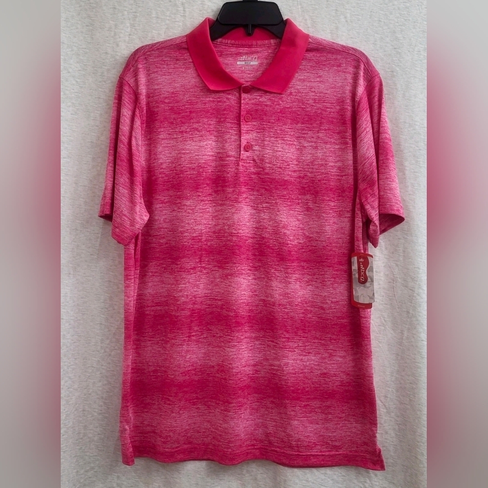 BCG Golf Polo‎ Men's Collar Short Sleeve 3 Button Pink Ombre Size Large NWT